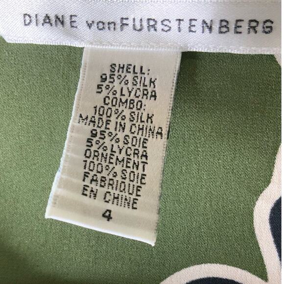 Diane Von Furstenberg Silk Shift Dress Size 4 3/4 Sleeve Floral Print Green - Picture 9 of 9